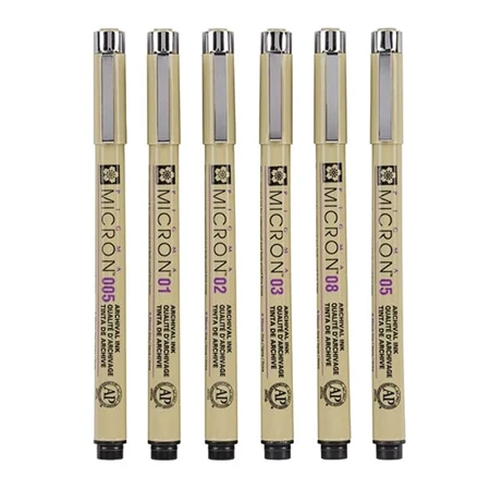 Tűfilc készlet SAKURA MICRON 6db-os 0,2mm 0,25mm 0,3mm 0,35mm 0,45mm 0,5mm