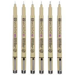 Tűfilc készlet SAKURA MICRON 6db-os 0,2mm 0,25mm 0,3mm 0,35mm 0,45mm 0,5mm
