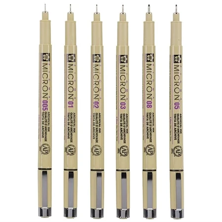 Tűfilc készlet SAKURA MICRON 6db-os 0,2mm 0,25mm 0,3mm 0,35mm 0,45mm 0,5mm