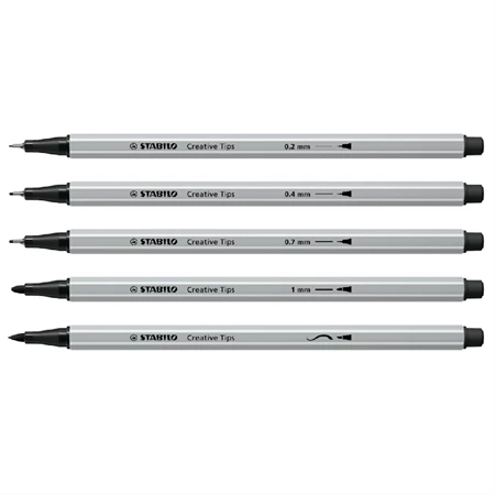 Tűfilc készlet STABILO Creative Tips ARTY 1 szín, fekete 5 különböző vastagság, összesen 5db filc