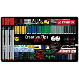 Tűfilc készlet STABILO Creative Tips ARTY 6 különböző szín, 5 különböző vastagság, összesen 30db fém dobozban