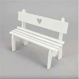 Tündérkert - fehér szíves pad, fa 16,5x7x12,5cm