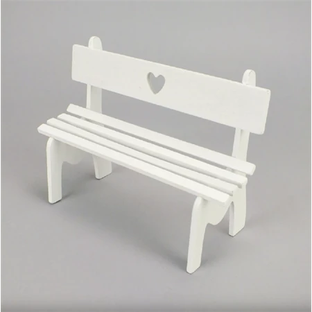 Tündérkert - fehér szíves pad, fa 16,5x7x12,5cm