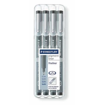 Tűfilc készlet 4db-os STAEDTLER Pigment Liner, fekete