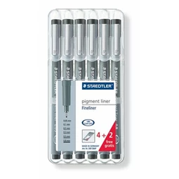 Tűfilc készlet 6db-os STAEDTLER Pigment Liner fekete, 4+2 darab