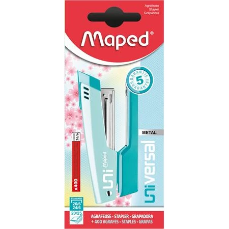 Tűzőgép MAPED Universal Metal Half-Strip Pastel 24/6, 26/6, 25 lap pasztell türkiz