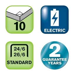 Tűzőgép elektromos RAPID Fixativ 10BX 10 lapos 24/6, 26/6, kapoccsal, kék