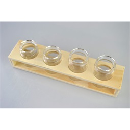 Üveg kémcső 3cm, átlátszó, fa tartóban 22x5x6cm 4db-os
