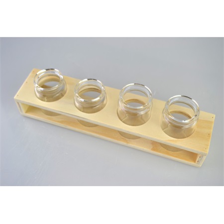 Üveg kémcső 3cm, átlátszó, fa tartóban 22x5x6cm 4db-os