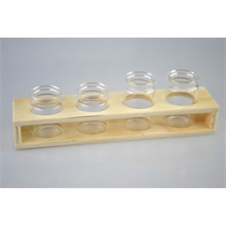 Üveg kémcső 3cm, átlátszó, fa tartóban 22x5x6cm 4db-os