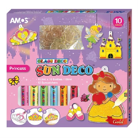 Üvegmatrica festék készlet AMOS 10x10.5ml festék + 12db Princess fényvarázs forma