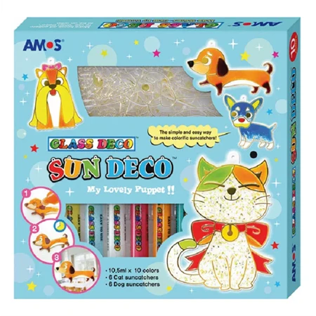 Üvegmatrica festék készlet AMOS 10x10.5ml festék + 6db cica+ 6db kutya fényvarázs forma