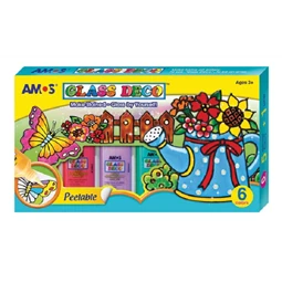 Üvegmatrica festék készlet AMOS 5x22 ml üvegfóliafesték, 1x22 ml kontúr, 2 fólia, 12 minta, 2 db csőrszűkítő.