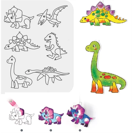 Üvegmatrica festék készlet AMOS 6x10.5ml+ 6db dinós fényvarázs forma