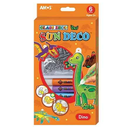 Üvegmatrica festék készlet AMOS 6x10.5ml+ 6db dinós fényvarázs forma