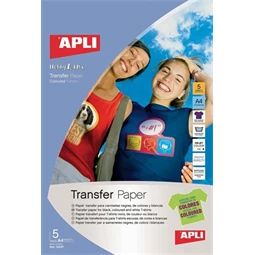 Vasalható fólia APLI, tintasugaras, színes vagy fekete pólóhoz, 5 ív/csomag