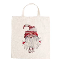 Vászontáska grafikai 27x31x0,3cm natúr, rövidfülű, Manó szakálas, piros-fehér sapkában
