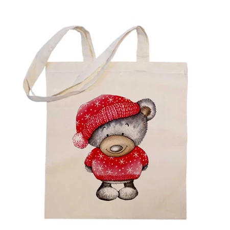 Vászontáska grafikai 38x42x0,3cm Maci piros sapkában-sálban