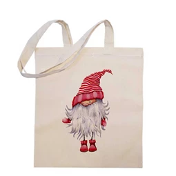 Vászontáska grafikai 38x42x0,3cm Manó szakálas, piros-fehér csíkos sapkában