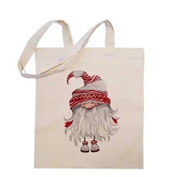 Vászontáska grafikai 38x42x0,3cm Manó szakálas, piros-fehér sapkában