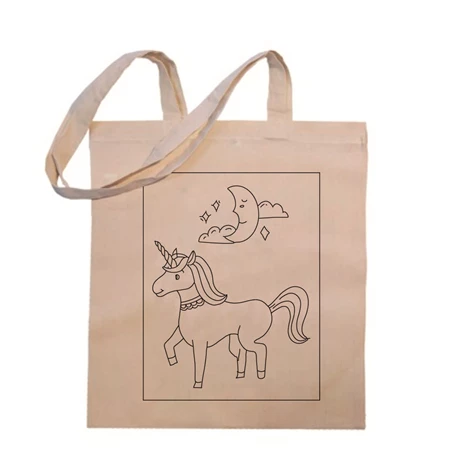Vászontáska színezhető 38x42x0,3cm hosszúfüllel, Unicornis hold alatt