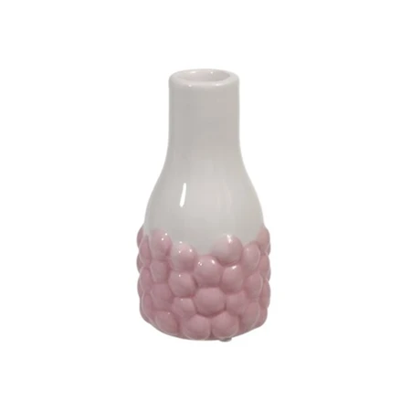 Váza domború mintával kerámia 6x11,5cm rózsaszín/fehér