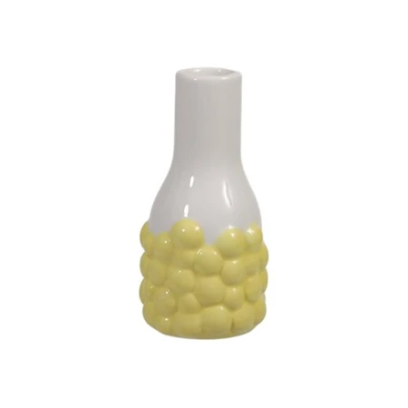 Váza domború mintával kerámia 7,5x15cm sárga/fehér