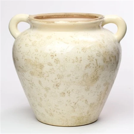 Váza füllel virág mintával kerámia 26,5x24x23,5 cm krém, barna