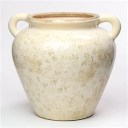 Váza füllel virág mintával kerámia 26,5x24x23,5 cm krém, barna