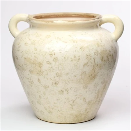 Váza füllel virág mintával kerámia 26,5x24x23,5 cm krém, barna