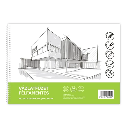 Vázlatfüzet B/4 Félfamentes 32 lap 120gr. Bluering