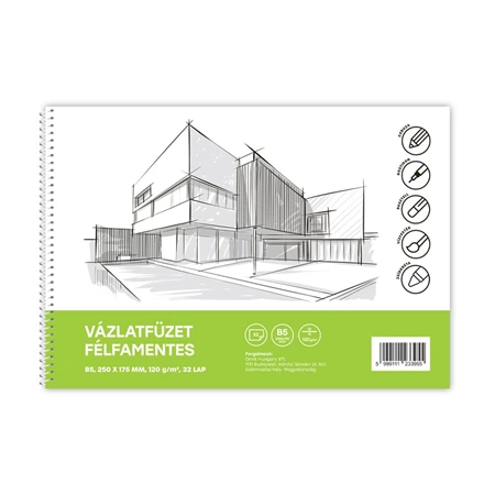 Vázlatfüzet B/5 félfamentes BLUERING 32 lap 120gr. spirálos