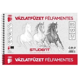 Vázlatfüzet B/5 félfamentes ICO 32lap spirálos, 120 gr papír