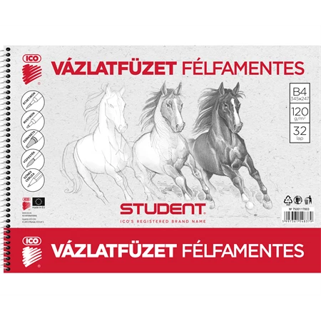 Vázlatfüzet B/4 félfamentes ICO STUDENT 32lap spirálos 120gr lapok