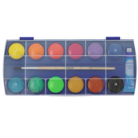 Vízfesték készlet 12db-os PELIKAN + ecset, 30mm-es festékgombok, élénk színek, erős fedőképesség