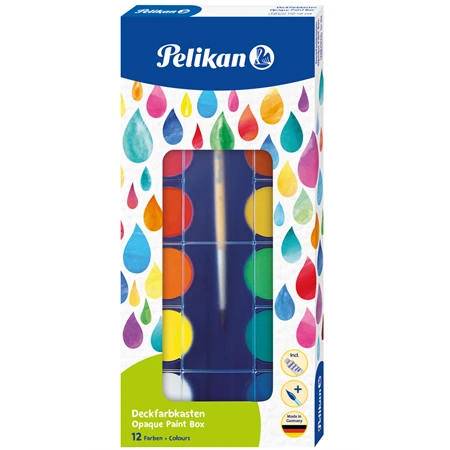 Vízfesték készlet 12db-os PELIKAN + ecset, 30mm-es festékgombok, élénk színek, erős fedőképesség