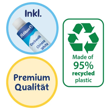 Vízfesték készlet 12db-os PELIKAN K12 Eco prémium iskolai vízfesték + 7,5 ml-es fedőfehér, 30mm-es festékgombok