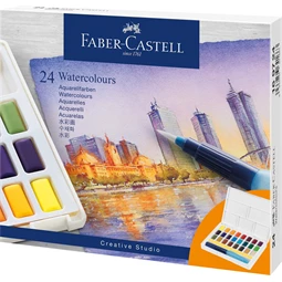 Vízfesték készlet 24db-os Faber-Castell 169724 Akvarell festékkészlet, tál, keverőpalettával, víztartályos ecsettel