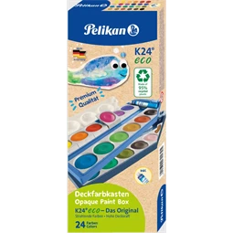 Vízfesték készlet 24db-os PELIKAN K24 Eco prémium iskolai vízfesték + 7,5 ml-es fedőfehér, 30mm-es festékgombok
