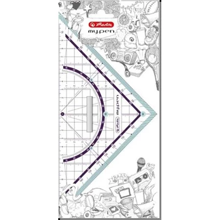 Vonalzó háromszög HERLITZ Geometriai 25 cm, 3 színben vegyesen, 1db