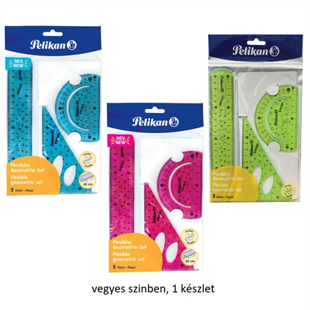 Vonalzó készlet PELIKAN 3db-os flexi hajlítható, törésálló, egyenes 20 cm, háromszög 13cm, szögmérő 10cm