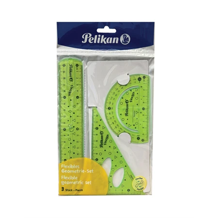Vonalzó készlet PELIKAN 3db-os flexi hajlítható, törésálló, egyenes 20 cm, háromszög 13cm, szögmérő 10cm
