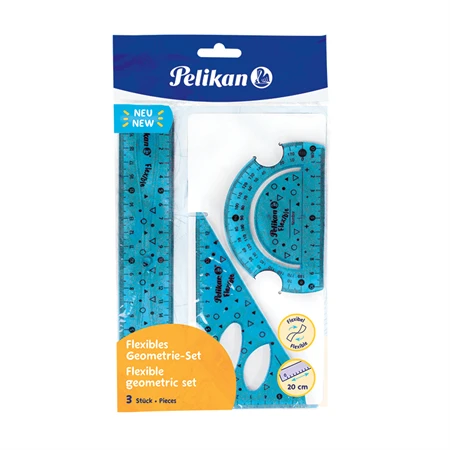 Vonalzó készlet PELIKAN 3db-os flexi hajlítható, törésálló, egyenes 20 cm, háromszög 13cm, szögmérő 10cm