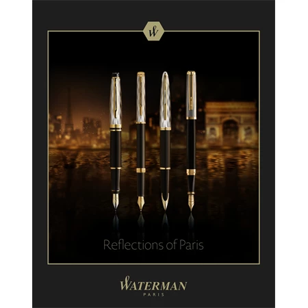 WATERMAN Expert Deluxe REFLECTIONS OF PARIS golyóstoll fekete test+arany-ezüst klipsz