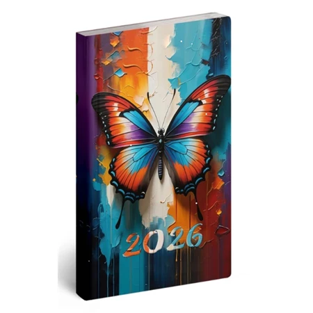 Zsebnaptár 2026 heti 9x16,5cm REAL Flexi álló elrendezésű, lepke
