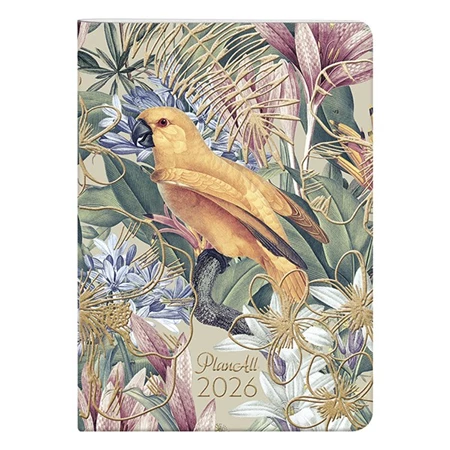 Zsebnaptár 2026 heti LIZZY B/6 puhafedeles tűzött PlanAll aranyozott Parrot