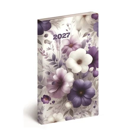 Zsebnaptár 2026 heti álló 9x16,5cm REAL Flexi 5811-86 lilavirág