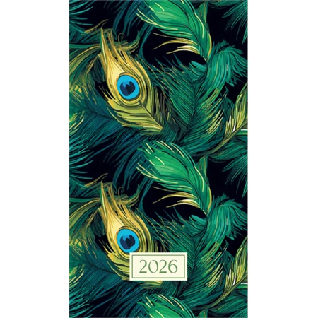 Zsebnaptár 2026 heti álló OFFICE 21  2026 papírborítós Silk pávatoll