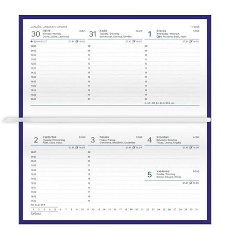 Zsebnaptár 2026 heti fekvő TOPTIMER Traditional T030 fehér lapos kék