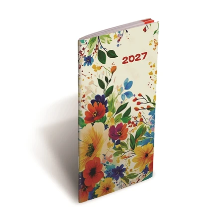 Zsebnaptár 2027 REAL Zsebirka 8011-53, Virágminta 80 x 150mm, 2 heti beosztású, 64 oldalas